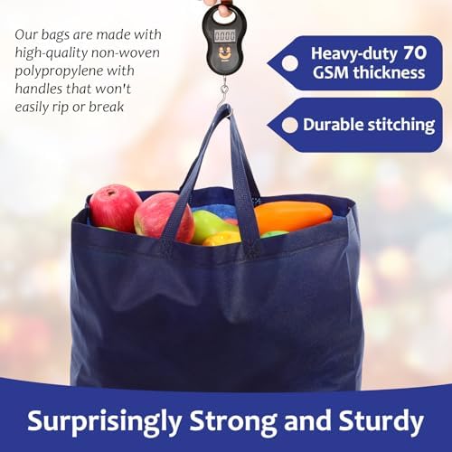 25 Pcs Reusable Tote Bag with Handles Bulk 16.1'' x 6.3'' x 11.8'' Extra Large Non Woven Grocery Shopping Bags for Shop Events Boutiques Retail Store(Navy)