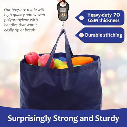 25 Pcs Reusable Tote Bag with Handles Bulk 16.1'' x 6.3'' x 11.8'' Extra Large Non Woven Grocery Shopping Bags for Shop Events Boutiques Retail Store(Navy)