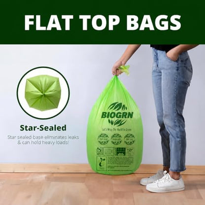 10-13 Gallon Compostable Trash Bags with Flat-Top 50 Bags Thick 0.87 Mil Leakproof Plant-based Tall Kitchen Wet Food Scrap Waste, ASTM D6400, US BPI and OK Compost Home Certified