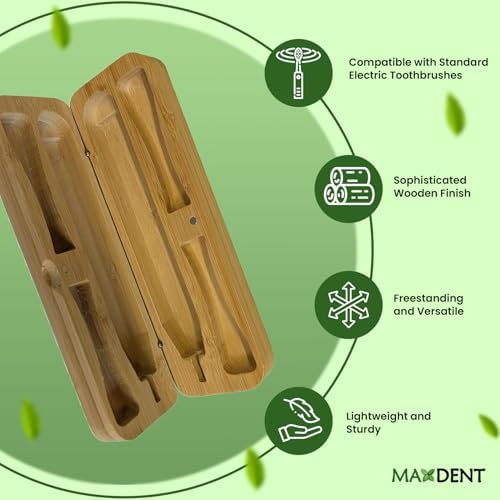 Natural Bamboo Toothbrush Holder, Wooden Bathroom Organizer with 3 Compartments, Freestanding Decorative Storage for Manual and Electric Brushes, Compact Design (12 x 4 x 3.5 Inch)