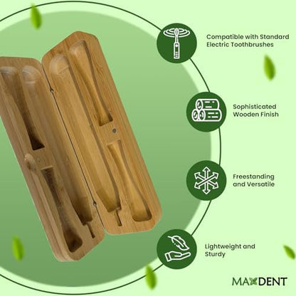 Natural Bamboo Toothbrush Holder, Wooden Bathroom Organizer with 3 Compartments, Freestanding Decorative Storage for Manual and Electric Brushes, Compact Design (12 x 4 x 3.5 Inch)