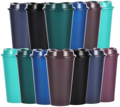 16oz Reusable Plastic Coffee Cups with Lids, 13 Pack,Vibrant