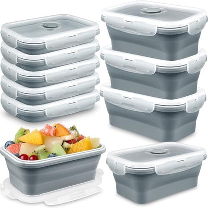 8 Pack 17 oz Collapsible Food Storage Containers, Silicone Lunch Boxes,Gray