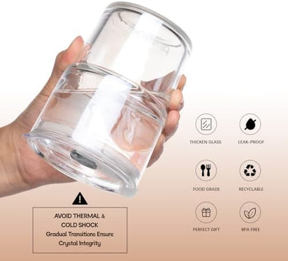 BLUEPOLAR 13oz/400ml Glass Water Tumbler with Straw and Lid Sealed Carry On Thick Wall Iced Coffee Cup Glass Cup for Water, Iced Tea Fruit Juice Etc (White-2Pack)