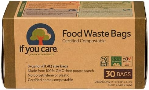 If You Care Compostable Trash Bags for Food Scraps, Kitchen Waste, Garbage – 30 Count, 3 Gallon – Certified Compostable, Non Plastic, Disposable