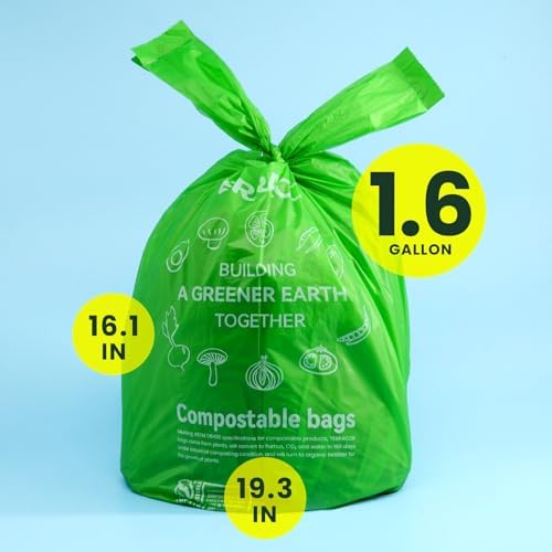 1.6 Gallon Compostable Food Scrap Bags Handle Tie for Kitchen Countertop Bin, 6 Liter Small Compost Bags, 100 Count (Pack of 2), BPI Certified and Meet The ASTM D6400 Standard