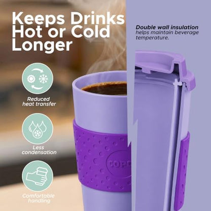 Copco Acadia 16oz Travel Mug, Set of 4 - Double Wall, Green & Purple