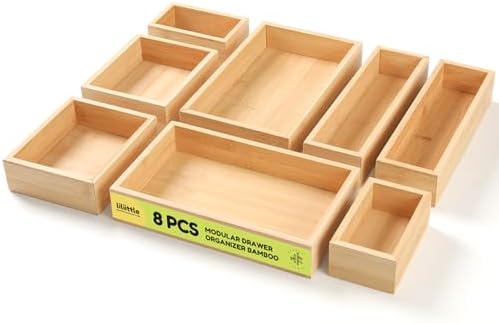 lilLittle Bamboo Drawer Organizer, 8 Pcs Multi Purpose Drawer Organizer Set