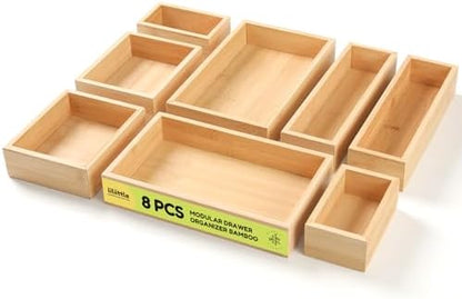 lilLittle Bamboo Drawer Organizer, 8 Pcs Multi Purpose Drawer Organizer Set