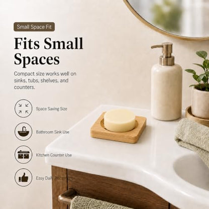 Bamboo Soap Dish for Bar Soap, Raised Wooden Holder with Drain Slots，Square Bamboo Soap Dish