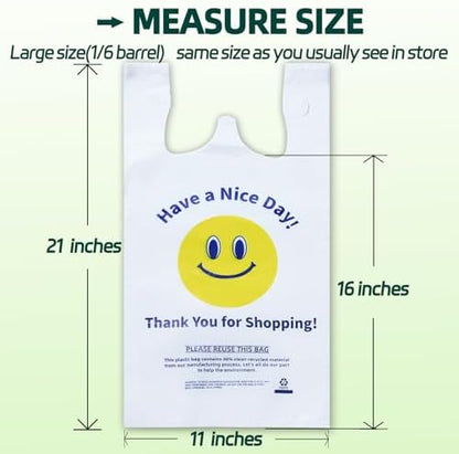 YovhVon 0.8Mil(20 Microns), 100 Count, Plastic Bags with Handles, T-Shirt bag, Thank You bags, Shopping Bag, Grocery Bag, |for Store, Carry, Pack|, White, 1/6 Barrel, Large 11"x6"x21", Heavy Duty
