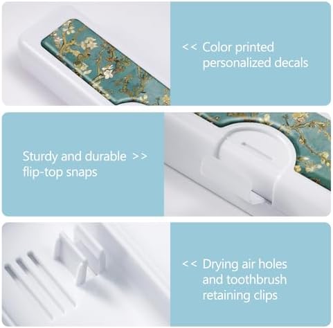 Toothbrush Travel Case - Colorful Pattern, Holder and Covers for Toothbrushes, Includes Tongue Scraper Case