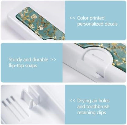 Toothbrush Travel Case - Colorful Pattern, Holder and Covers for Toothbrushes, Includes Tongue Scraper Case