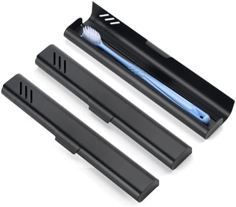 Travel Toothbrush Case, 2Pack Portable Toothbrush Holders, Durable Aluminum Toothbrush Storage Box, Small Breathable Manual Toothbrush Container for Traveling, Camping, Business Trip - Black