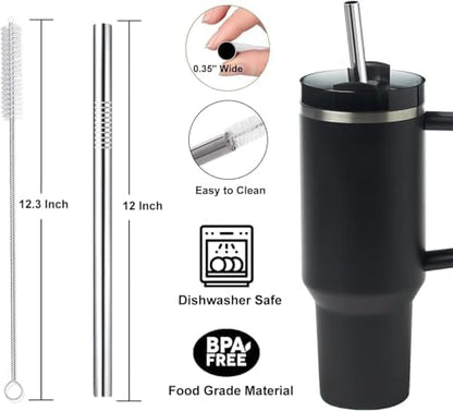 Vinaco 4 Pack 0.35" Wide Bore Reusable Stainless Steel Smoothie Straws