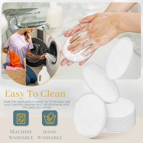 30 Pcs Natural Fiber Round Makeup Remover Pads, Washable Reusable Face Pads Cloth Rounds, Facial Cleansing Pads Wipes for All Skin Types Travel (White)