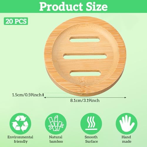20 Pcs Round Bamboo Soap Dishes, Round Wooden Soaps Tray Soap Holder, Shampoo Bar Holders Bar Soaps Holder for Bathroom, Kitchen