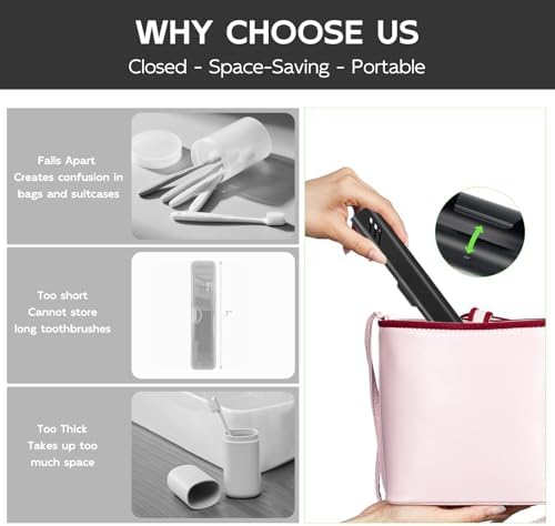Travel Toothbrush Case, 2Pack Portable Toothbrush Holders, Durable Aluminum Toothbrush Storage Box, Small Breathable Manual Toothbrush Container for Traveling, Camping, Business Trip - Black