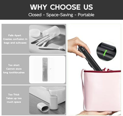 Travel Toothbrush Case, 2Pack Portable Toothbrush Holders, Durable Aluminum Toothbrush Storage Box, Small Breathable Manual Toothbrush Container for Traveling, Camping, Business Trip - Black