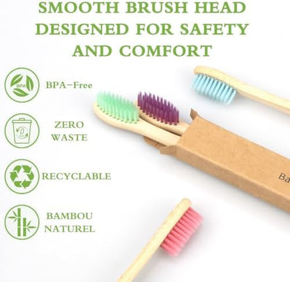 Bamboo Toothbrushes 10 Pack, Biodegradable BPA-Free Soft Bristles Toothbrushes for Adult, Eco-Friendly, Natural Wooden Organic Toothbrush Pack