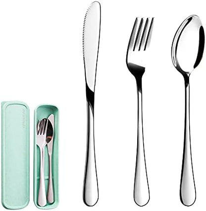 SAOSHYPEI Portable Cutlery Set with Case, 4-Piece Stainless Steel, Silver