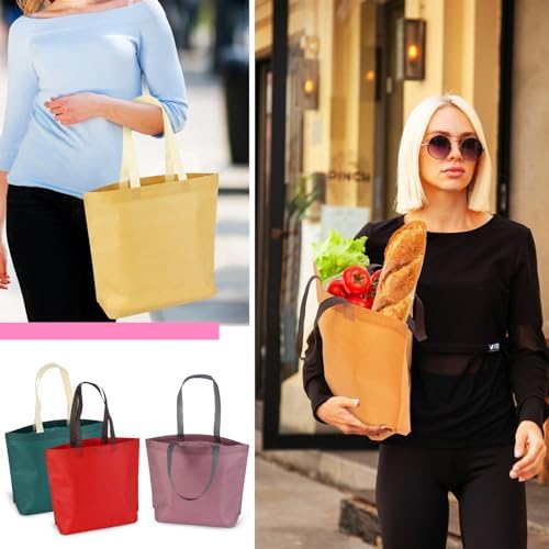 36 Pack Non-Woven Tote Bags, 18 Assorted Colors (2 per Color), Reusable Grocery Bags for Shopping, Crafts, Events, Bulk