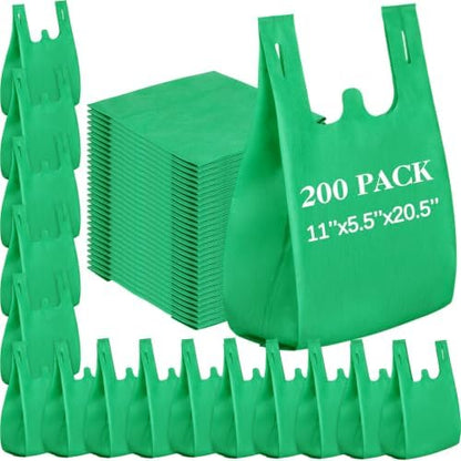 Windyun Large Grocery T-shirt Bags Bulk Reusable Non Woven Shopping Bag Foldable Gift Tote with Handle, 20.5x11x5.5 Inch