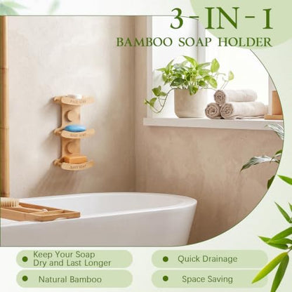 3-Tier Bamboo Soap Dish for Shower, Wall Mounted