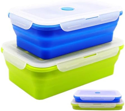 Set of 2 Extra Large Collapsible Silicone Food Storage Containers With Lids, 82.8oz + 60.2oz Meal Prep Bento Lunch Boxes, Microwave,Dishwasher and Freezer Safe For Kitchen, Camping, BPA Free