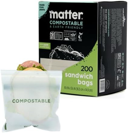 Matter Compostable Sandwich Bags, Resealable, 200 Count, Made From Plants