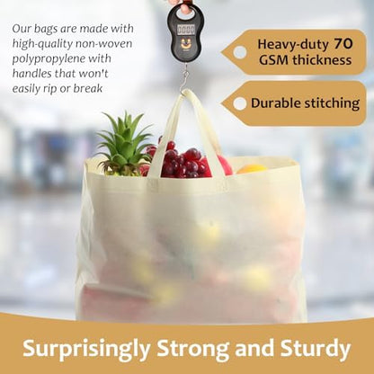 50 Pcs 50 Pcs Reusable Tote Bag with Handles Bulk 16.1'' X 6.3'' X 11.8'' Extra Large Non Woven Grocery Shopping Bags for Boutiques Retail Store(Beige)