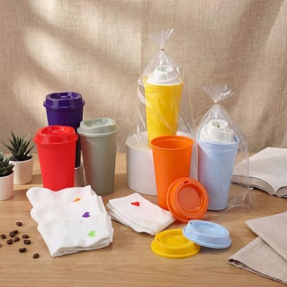 Hushee 12 Pcs Reusable Coffee Cups with Lids Bulk Women's Heart Socks 16 oz Travel Mug Plastic Tumblers for Birthday Holiday Gifts Party Favors