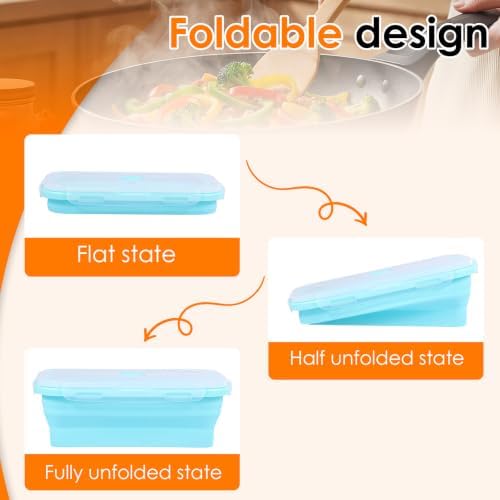 4Pcs Collapsible Silicone Food Container with Lid Heat Resistant Foldable Food Storage Containers Microwave Dishwasher and Freezer Safe 350/500/800/1200 ml for Kitchen Picnic Travel(Sky Blue)
