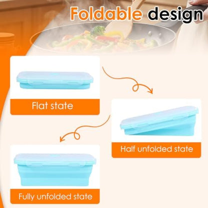 4Pcs Collapsible Silicone Food Container with Lid Heat Resistant Foldable Food Storage Containers Microwave Dishwasher and Freezer Safe 350/500/800/1200 ml for Kitchen Picnic Travel(Sky Blue)
