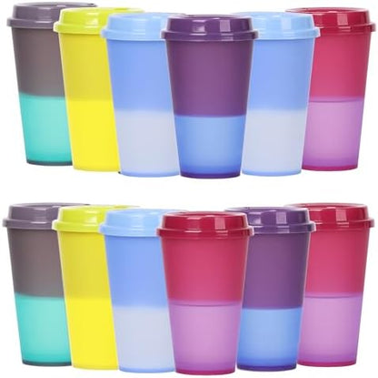 Color Changing Cups, 5 Pack 24oz Plastic Tumblers, Reusable Iced Coffee & Smoothie Cups with Lids and Straws for Parties and Travel (coffee,12 Pack, 12 Pack)