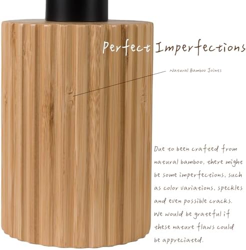 Ribbed Bamboo Soap Dispenser, Natural Finish Black Pump 7 oz