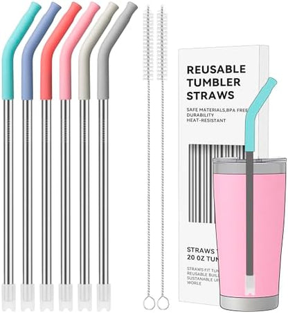 20 oz Straight Metal Straws with Silicone Tip for 20 oz Tumbler
