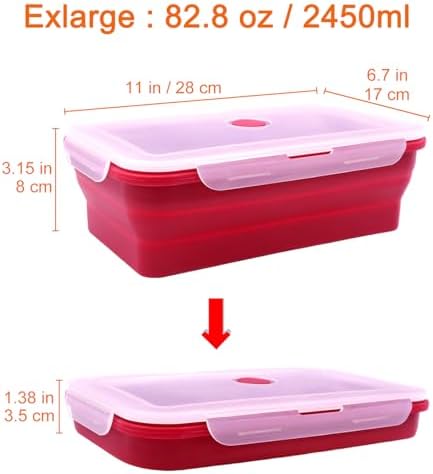 Set of 2 Extra Large Collapsible Silicone Food Storage Containers With Lids,82.8oz + 60.2oz Meal Prep Box, Bento Lunch Boxes, Rv Collapsible Bowls For Camping, Kitchen, BPA Free(Red and Yellow)