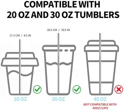 12 Pack Reusable Stainless Steel Metal Drinking Straws: 3 Bent + 3 Straight 8.5 in and 3 Bent + 3 Straight 10.5 in, Includes 2 Cleaning Brushes, Fits 20-30 oz Tumblers, Dishwasher Safe