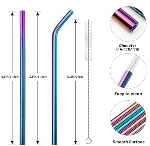 VEHHE 4 Pack 12.5-inchs Long Reusable Straws, Stainless Steel Straws