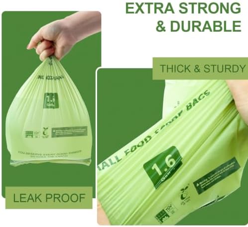 1.6 Gallon Compostable Trash Bags, 150 Count Kitchen Food Scrap