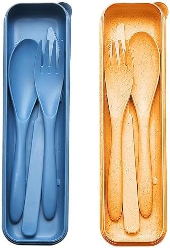 Reusable Travel Utensils Set with Case Wheat Straw Fork Spoon Knife Cutlery