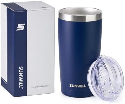 SUNWILL Travel Coffee Tumbler 20 oz, Insulated Mug with Lid, Stainless Steel Cup for Outdoor, Powder Coated Navy