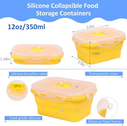 5 Pack Collapsible Silicone Food Storage Containers with Leak-Resistant Lids, 12 oz Small Foldable Snack Box Bento Box, For Kitchen, Office, Camping, Travel, BPA Free