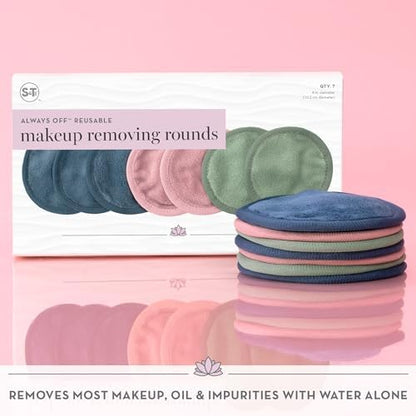 S&T INC. Makeup Remove Wipes, 7 Pack + Bag, 4" Diameter, Assorted Colors