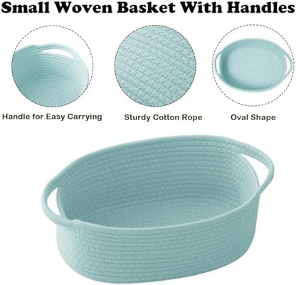 Woven Rope Basket - Baby Gift Basket with Bag & Ribbon, Aqua