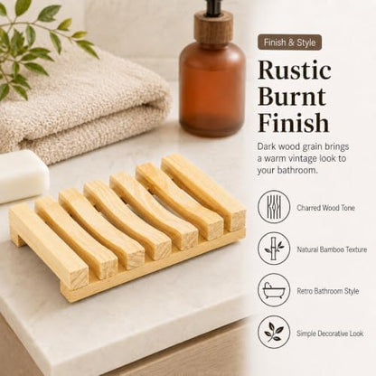 Bamboo Soap Dish for Bar Soap, Raised Wooden Holder with Drain Slots，Natural Pine Wood Soap Box