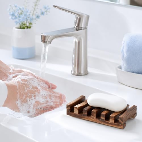 Wooden Soap Holder, Teak Soap Dish Wooden Sponge Holder for Kitchen Sink, Teak Shower Caddy Self Draining Dishes for Shower, Sink, Bathroom, Kitchen, Countertop, Bathtub, RV