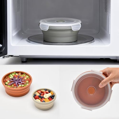 Collapsible Bowls with Lids, Reusable Silicone Food Storage Containers for Meal Prep, Camping Must Haves Accessories ， Microwave Freezer Safe Dishwasher Safe Leak Proof，Set of 3 with Lids
