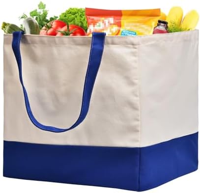 Canvas Reusable Grocery Bags Heavy Duty, 8.3 gal Foldable Large Tote Bag with Handles, Holds 60 lbs Canvas Shopping Bags, 1 Pack